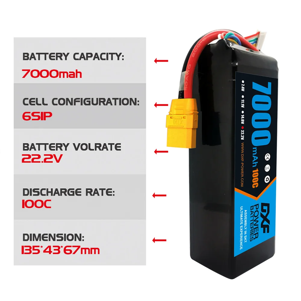 Batería Lipo DXF 6S 22,2 V 700 - 6S Lipo Battery 22.2V 5000Mah reseña y precio