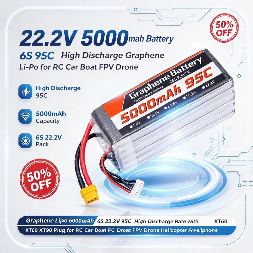 Batería Lipo de grafeno de 500 - 6S Lipo Battery 22.2V 5000Mah reseña y precio